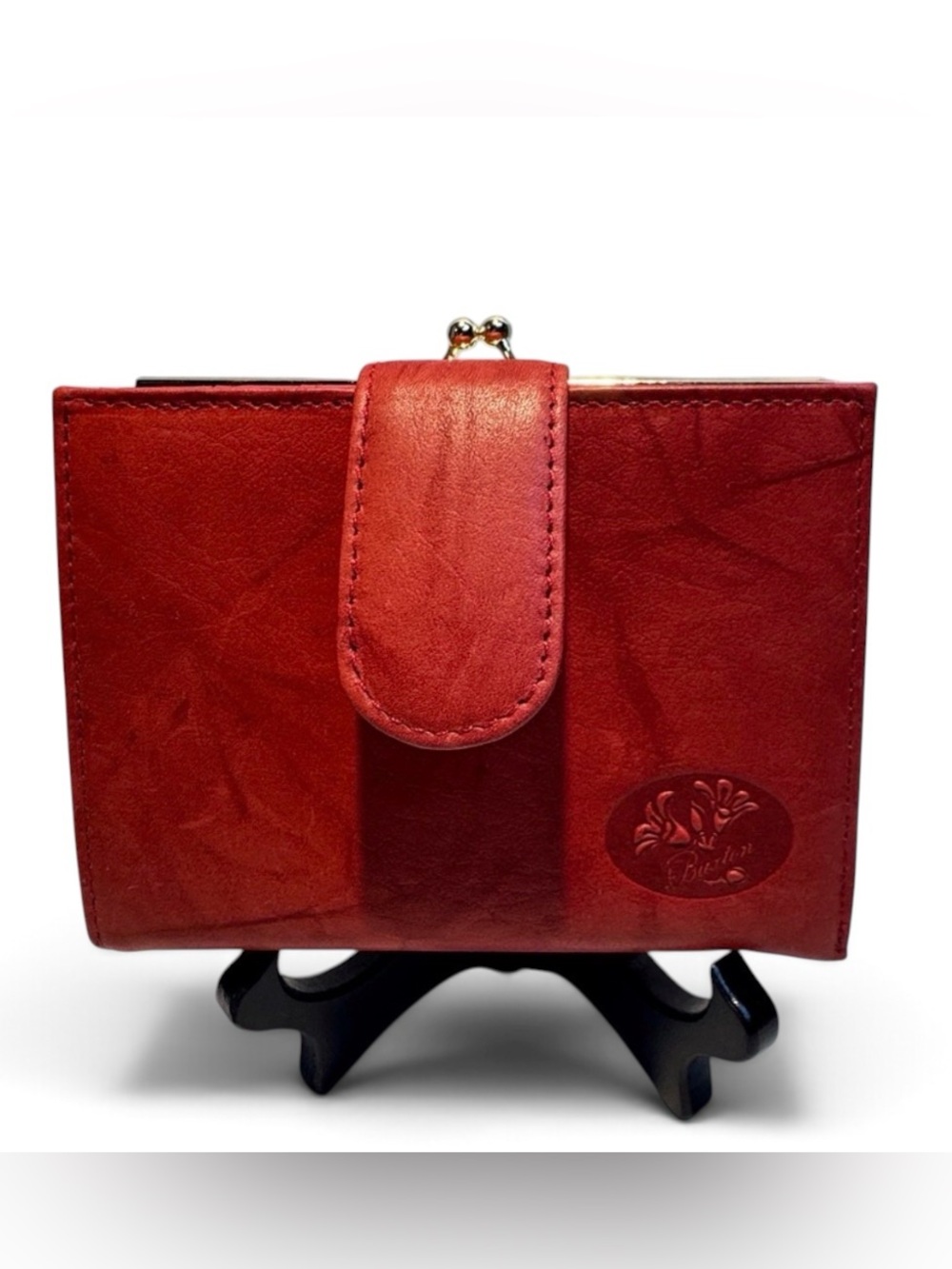 Buxton Red Leather Kiss-Lock Wallet
